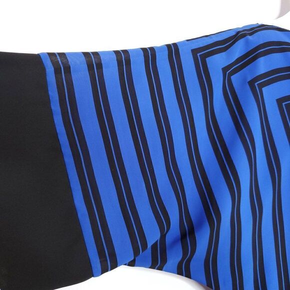 Vintage 80s Waisted Dress Sz 7/8 Blue Black Color Block Floral Rose Geometric - Picture 4 of 5